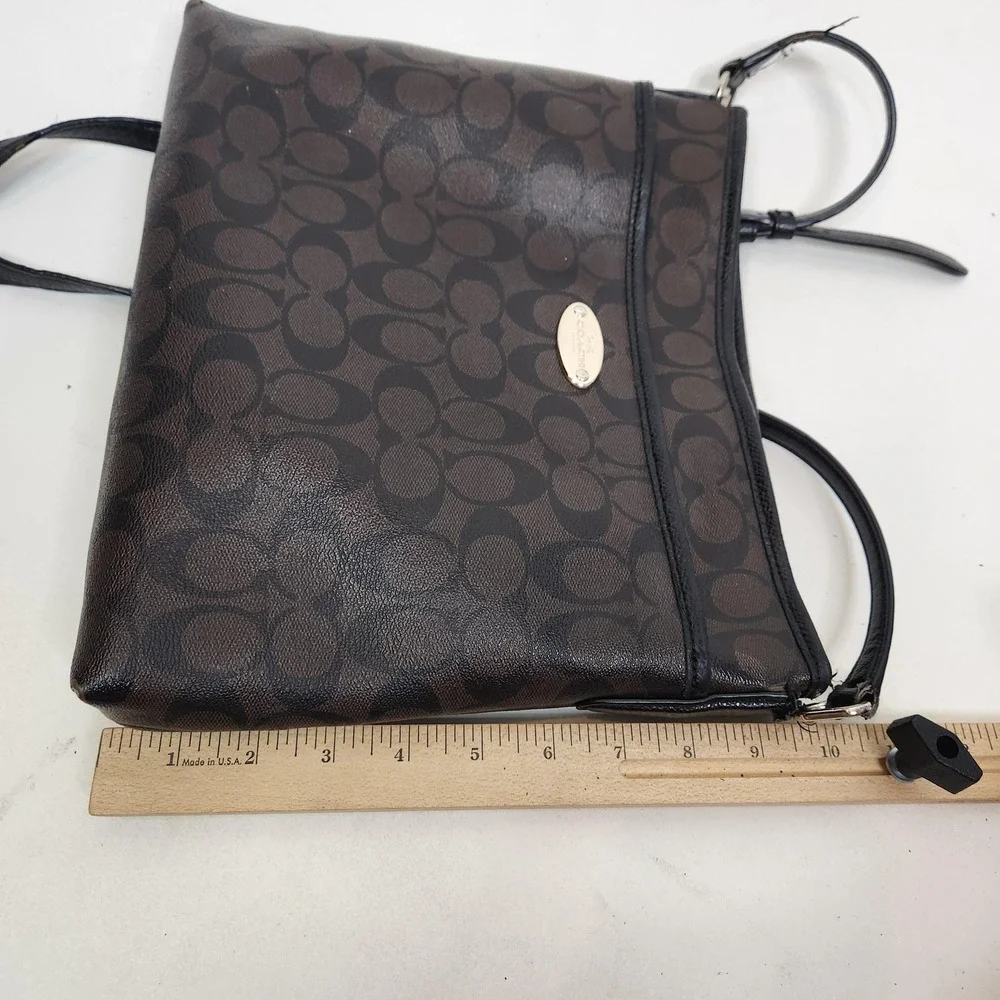 COACH Signature Avary Crossbody Bag Womens Medium Brown PVC Leather Logo Purse